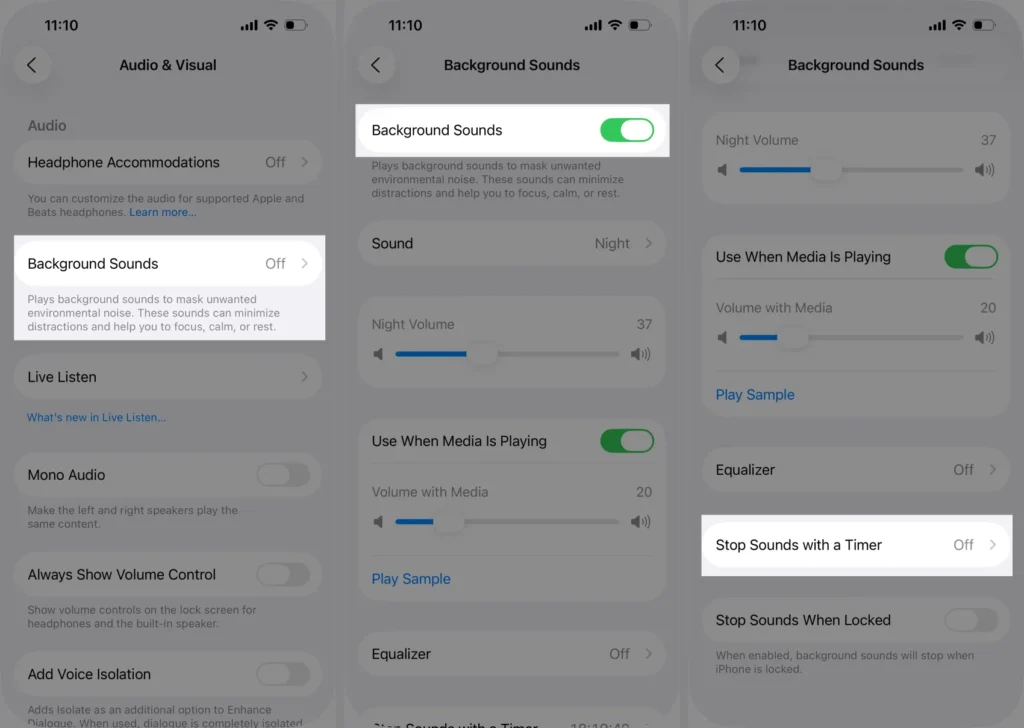 Stop Background Sound Settings on iPhone Timer
