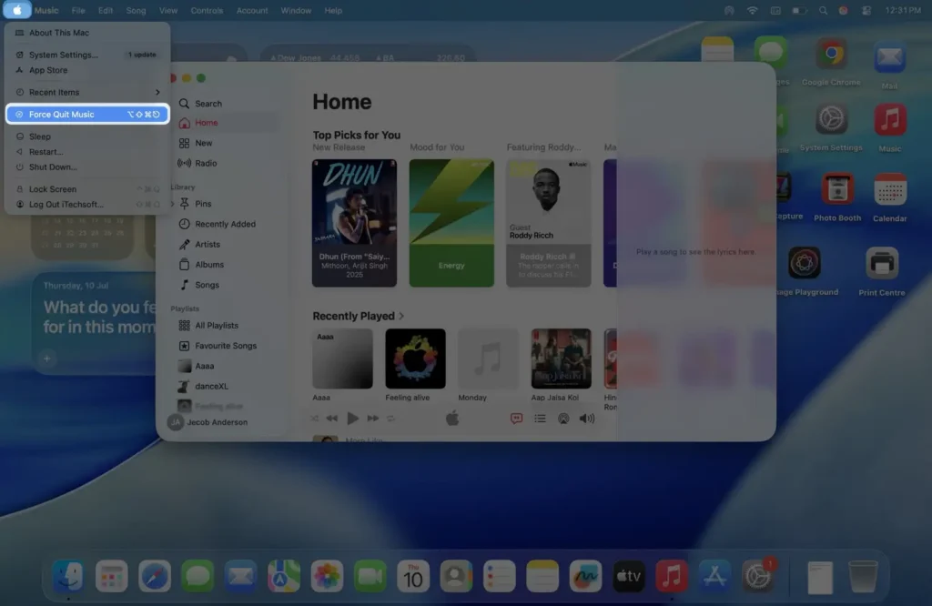 how to Force Quit Music App on Macbook Pro or MacOS computer