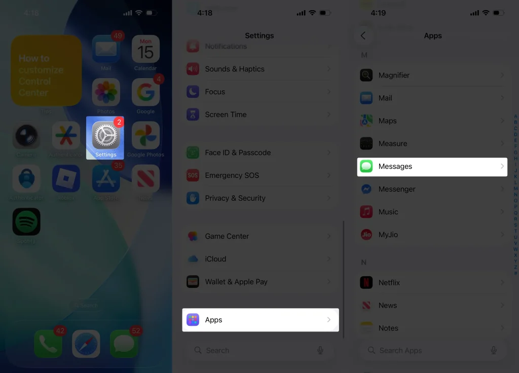Messages settings on iphone