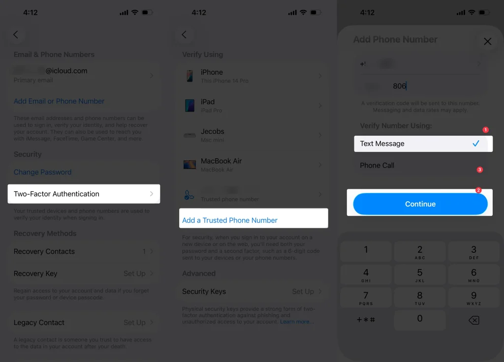 add a phone number to trausted apple device
