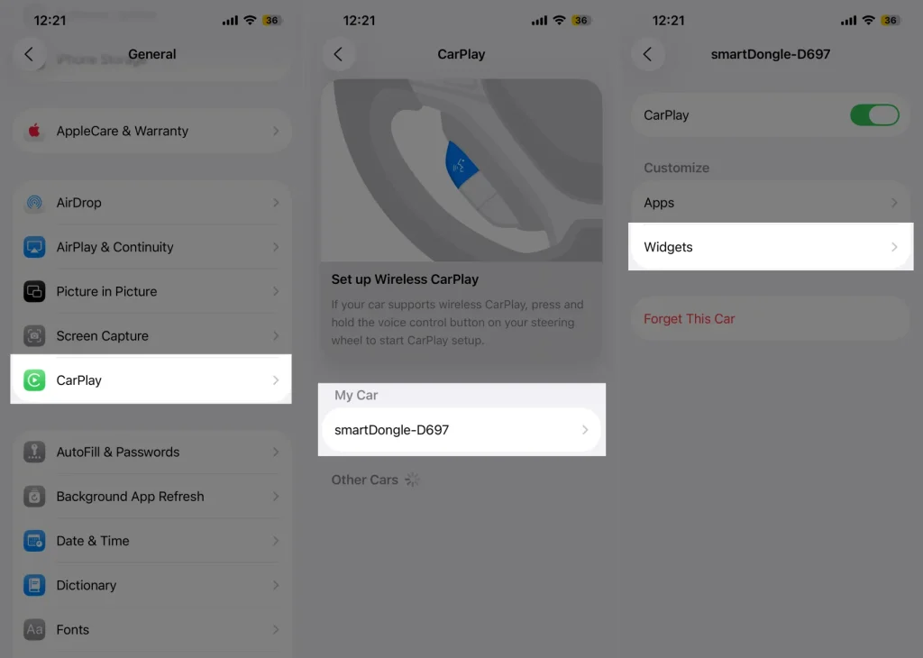 Add or Remove Carplay Widget from iPhone