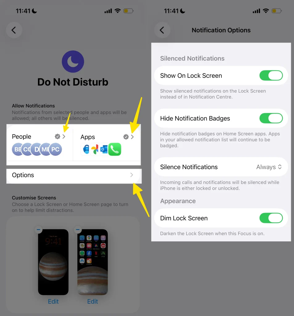 Do not disturb option settings