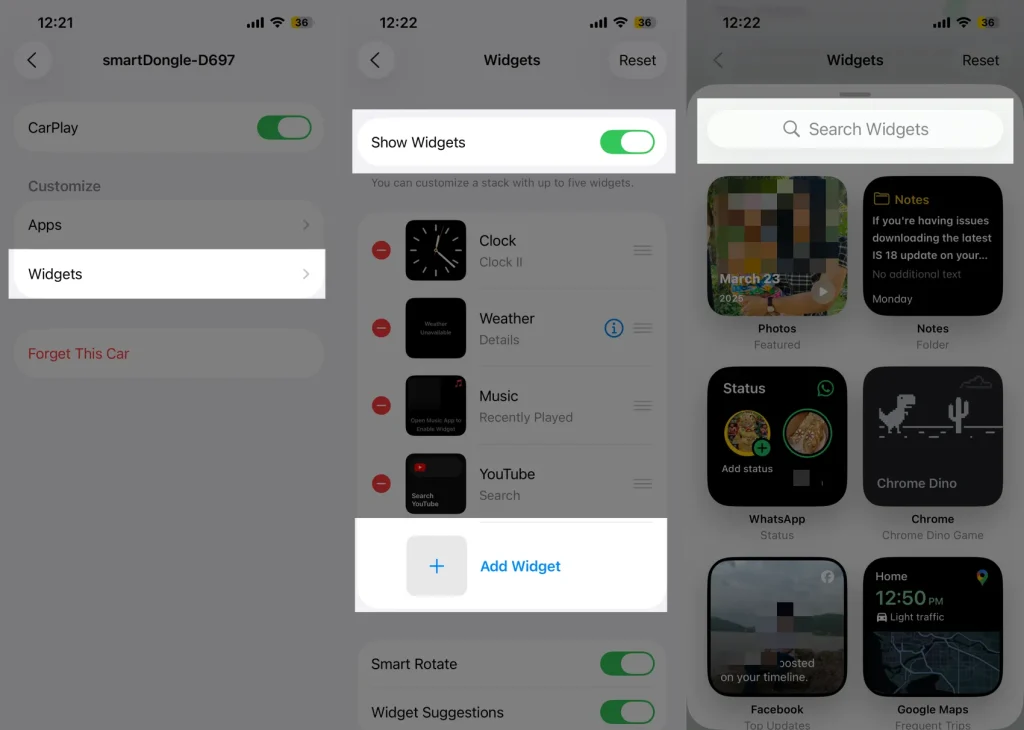 Enable CarPlay Widget from iPhone