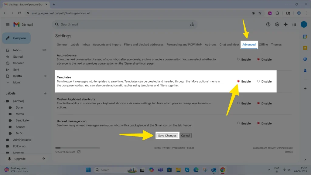 Enable Templates in gmail account