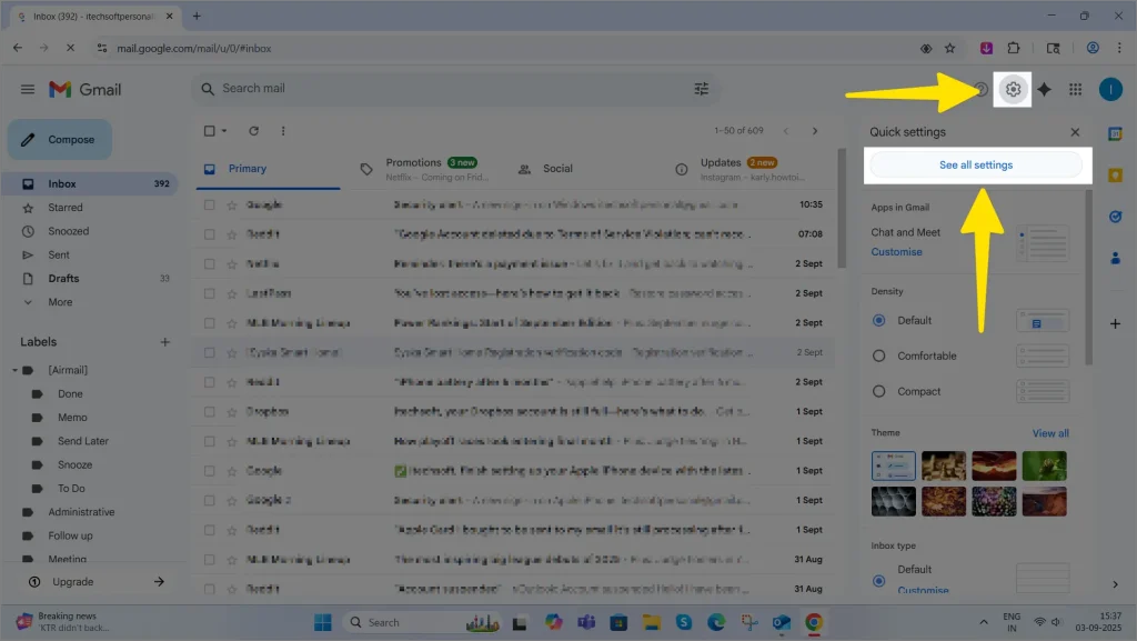 See all settings in gmail account