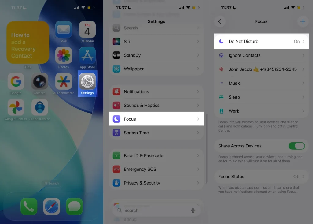 do not disturb settings on iphone