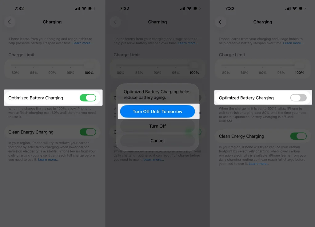 how to turn off Optimized Battery Charging on iphone