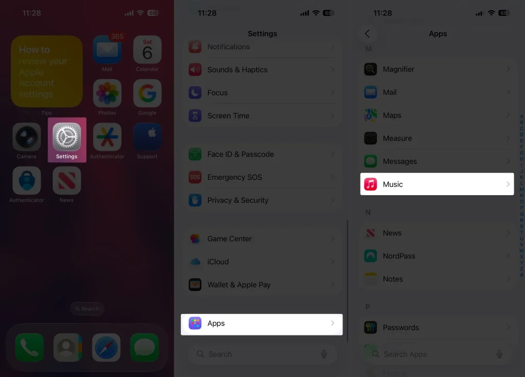 open music settings on iPhone