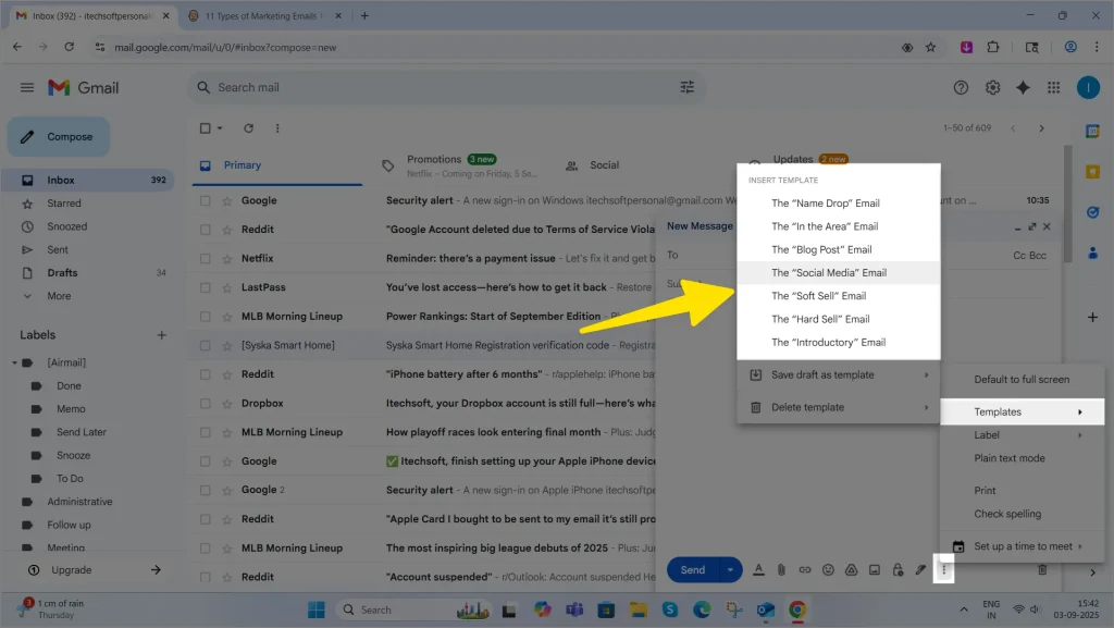 use email template in gmail account