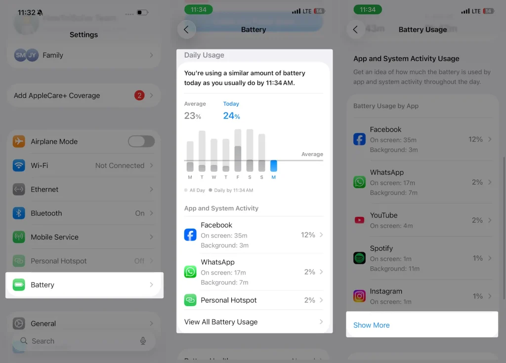 Battery Usage by App on iPhone 17