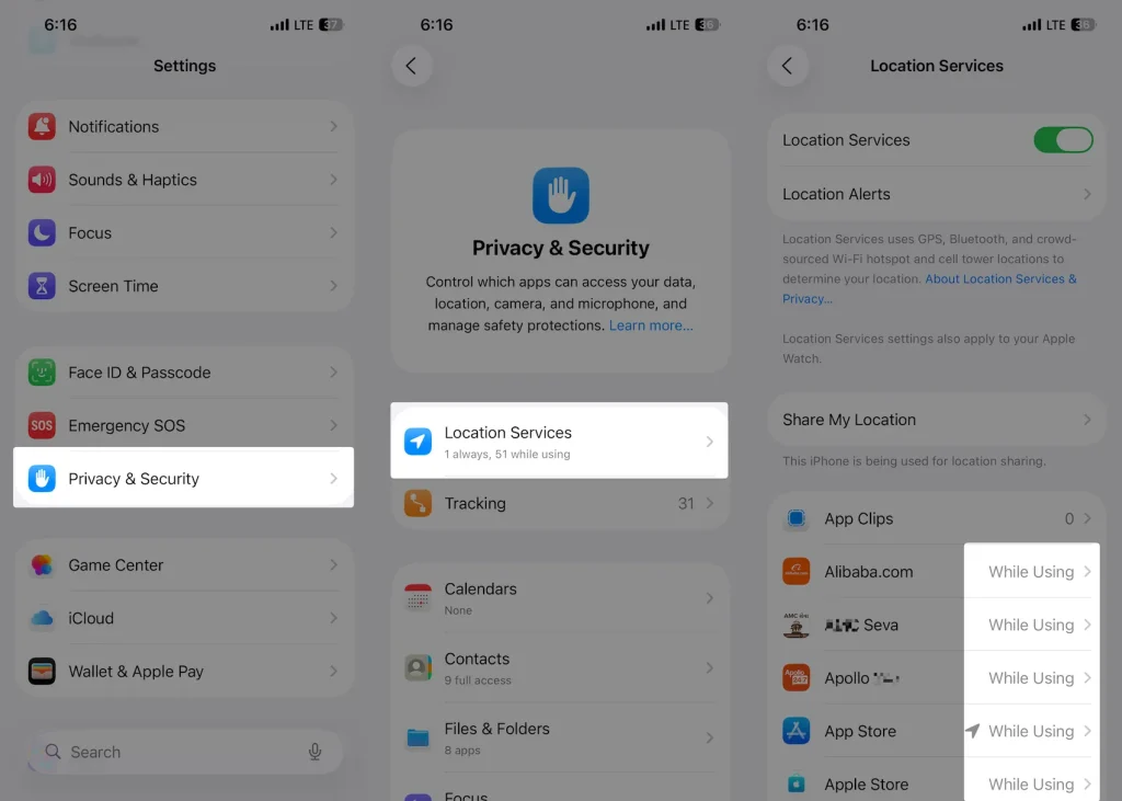 Manage Location service on iPhone 17 Pro