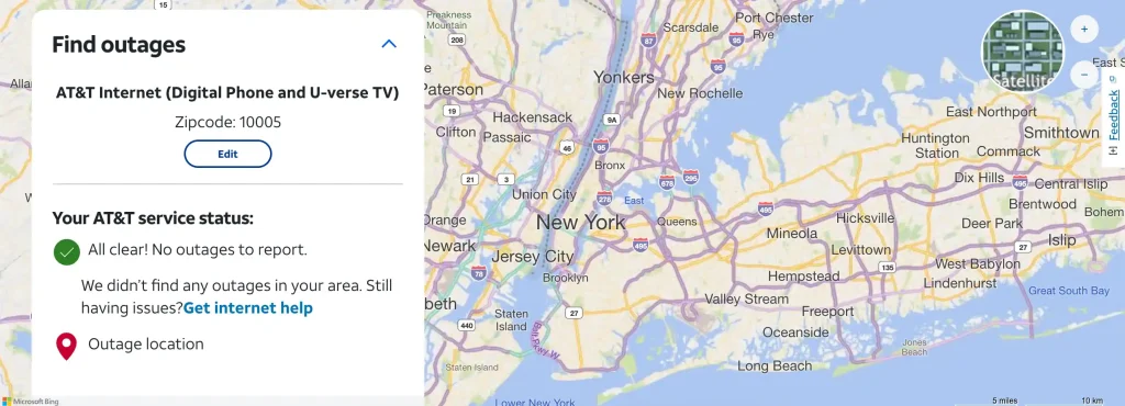 check at&t outage map