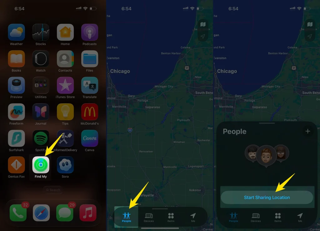 how to send location in find my app on iPhone