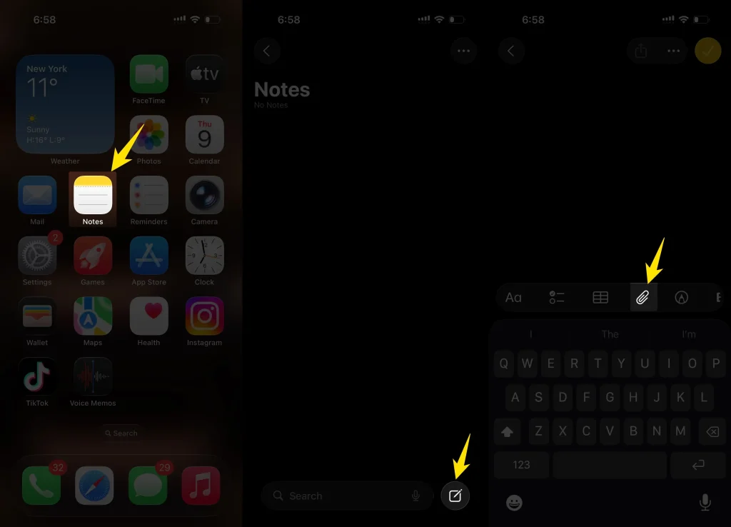 open notes to scan documents on iPhone notes app
