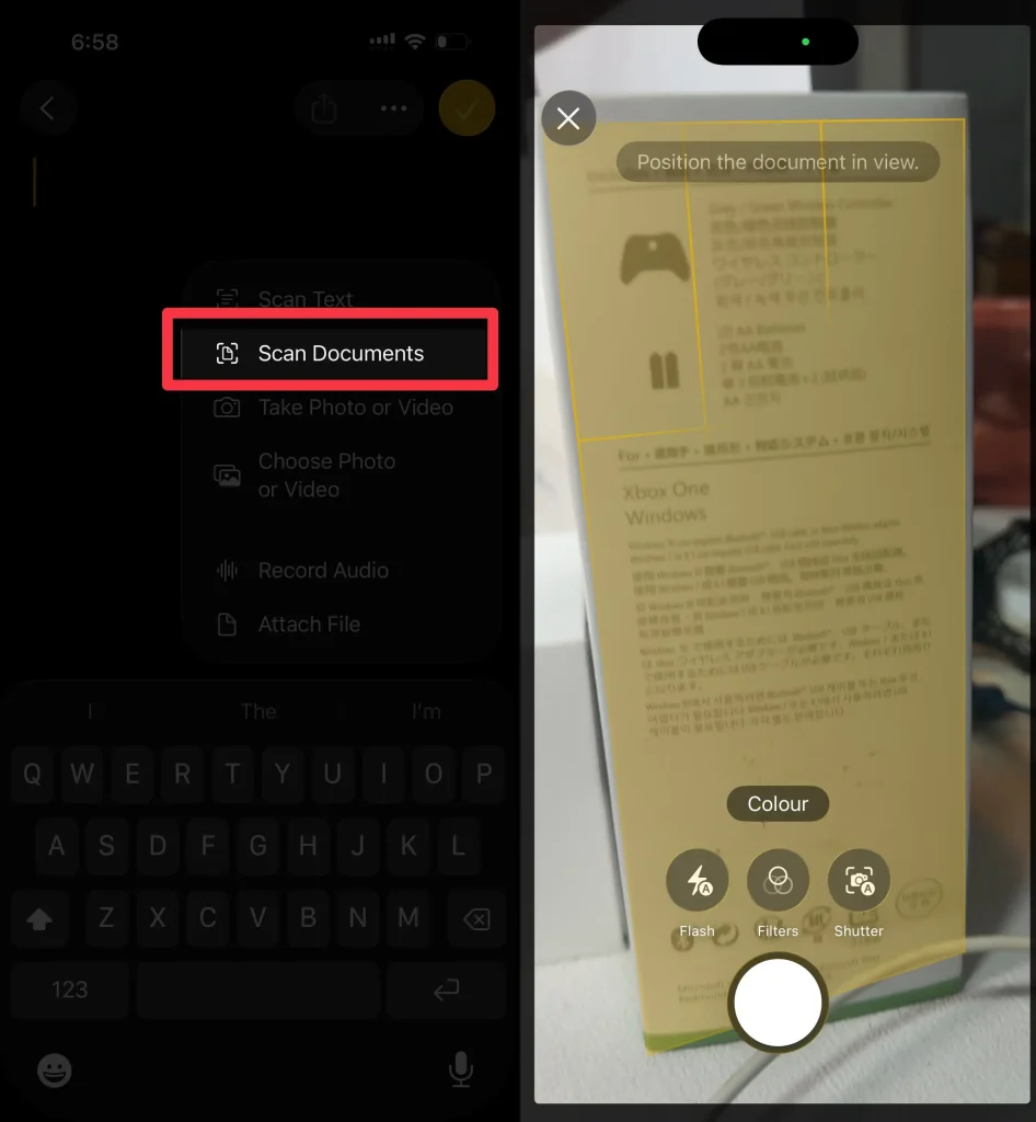 scan documents in notes app on iPhone