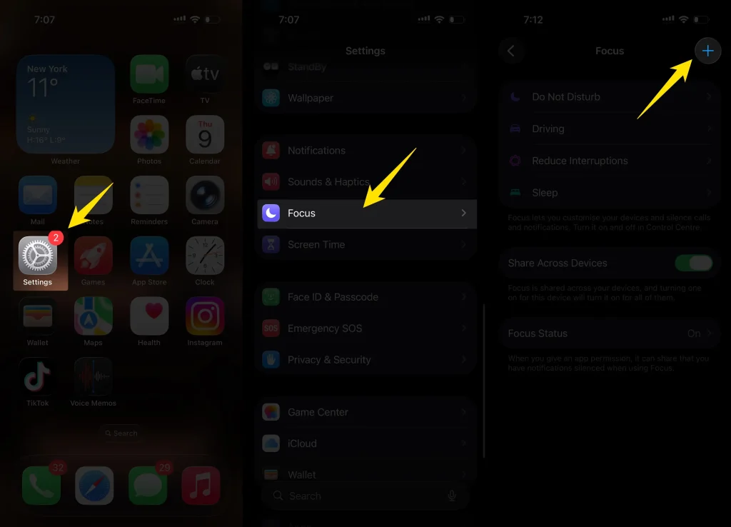 set travel focus on iphone settings app