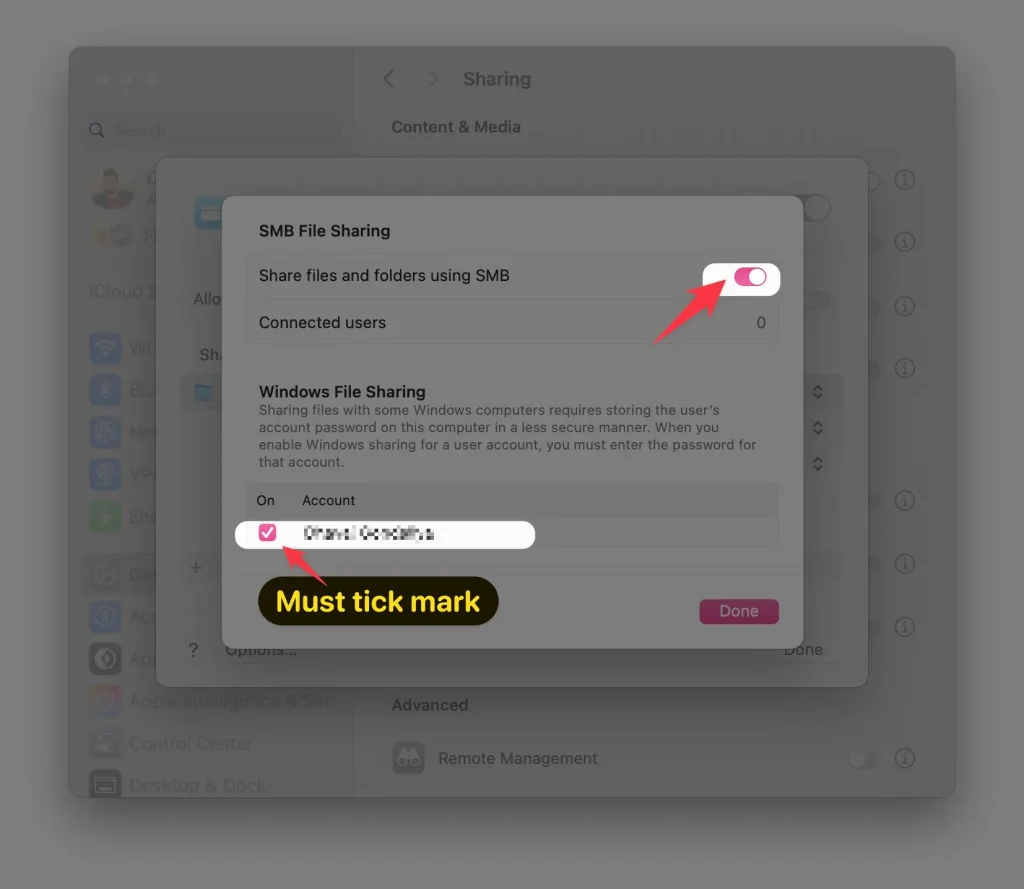 this is Share files and folders using SMB screen on mac computer