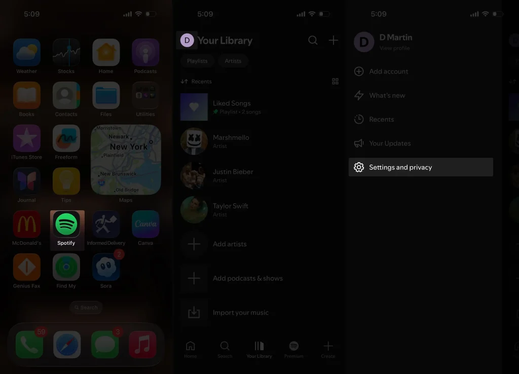 Settings and privacy log out
