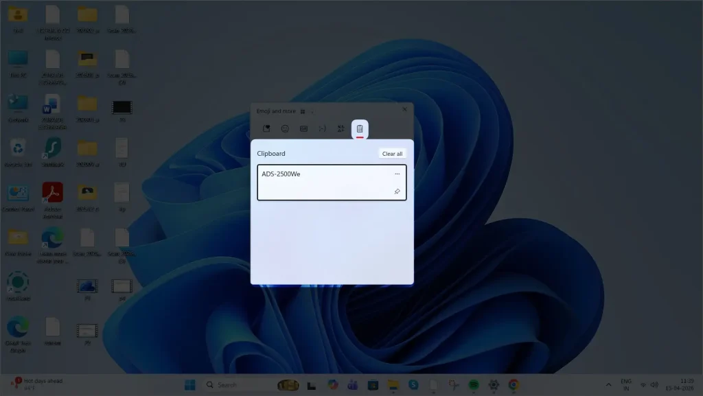 Clipboard screen open in windows 11 pc