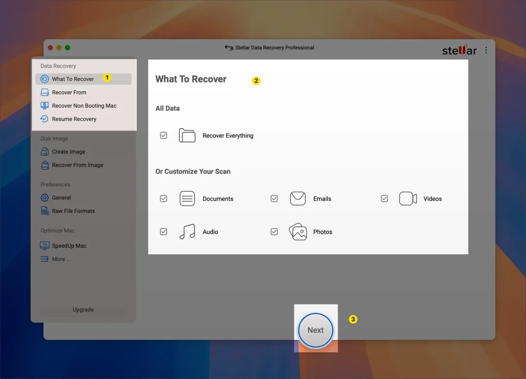 Select Document Type to Recovert it from