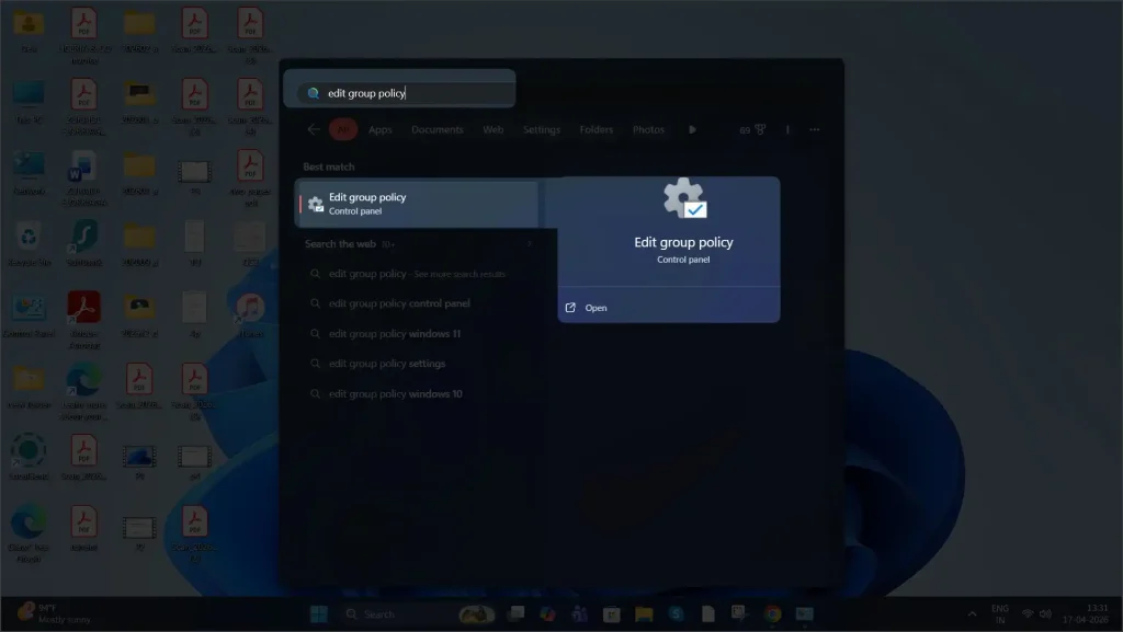 Edit group policy Control panel in windows 11
