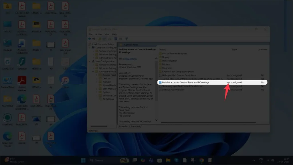 Prohibit access to Control Panel and PC settings