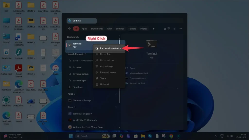 Run as administrator in terminal for windows 11