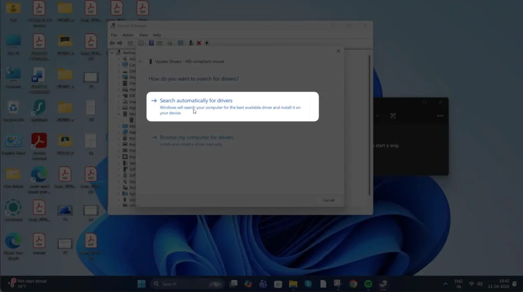 Search automatically for drivers in windows 11 computer
