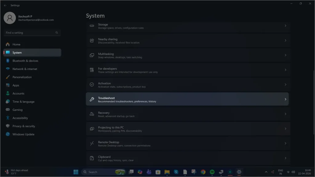 Troubleshoot Recommended troubleshooters, preferences, history