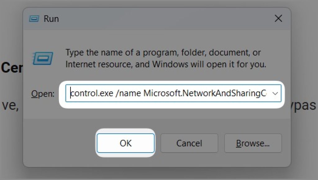 Type the name of a program, folder, document, or Internet resource, and Windows will open it for you