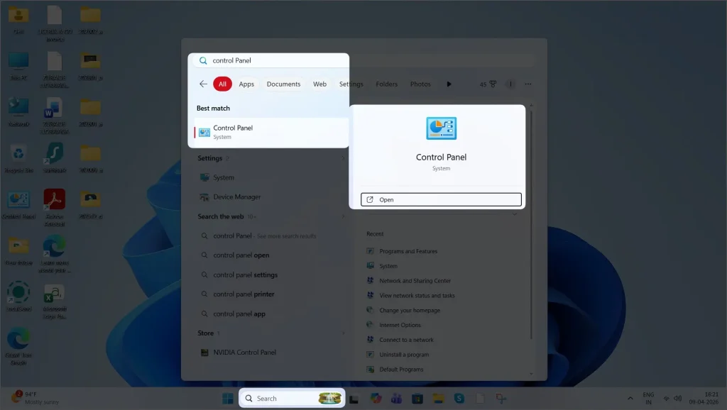 open control panel on windows 11 computer pc
