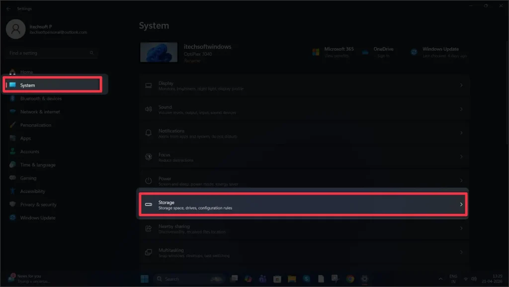 system storage settings in windows 11