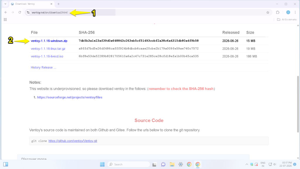 Download Ventoy for latest windows version