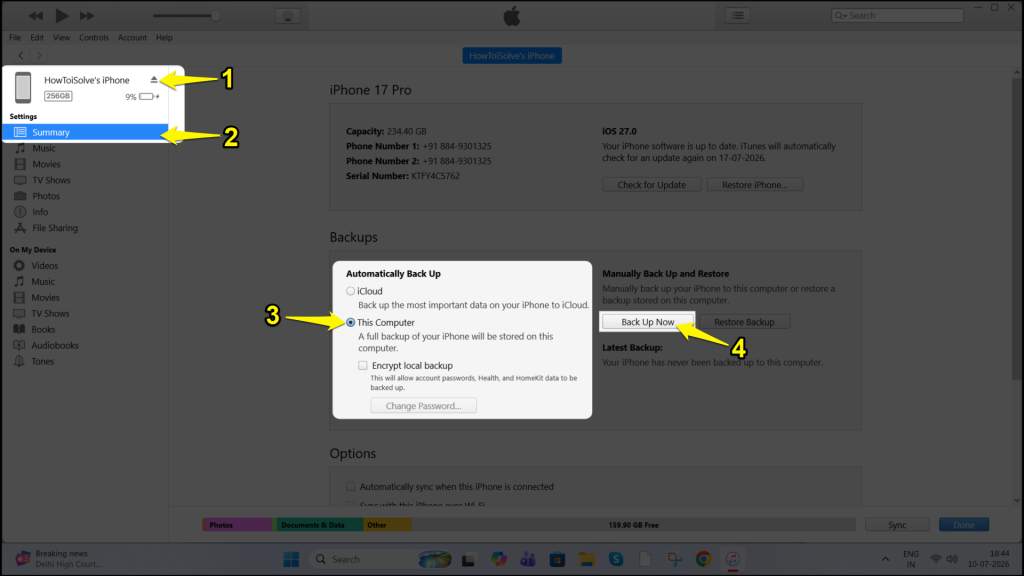 select iPhone & backup option