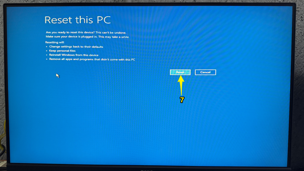 confirm reset this pc