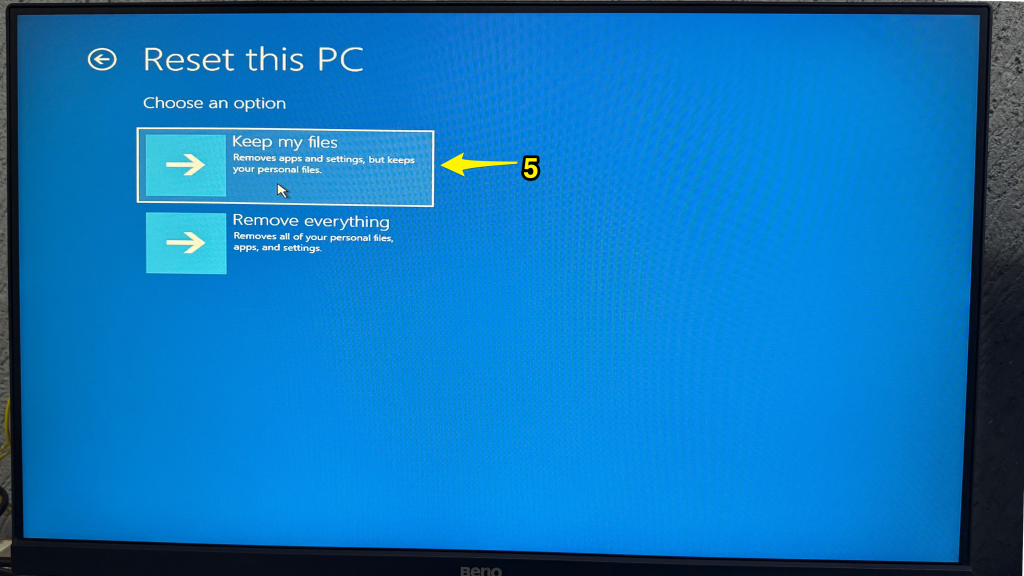 reset options choose