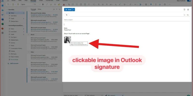 How to Add a Clickable image in Outlook Signature automatically