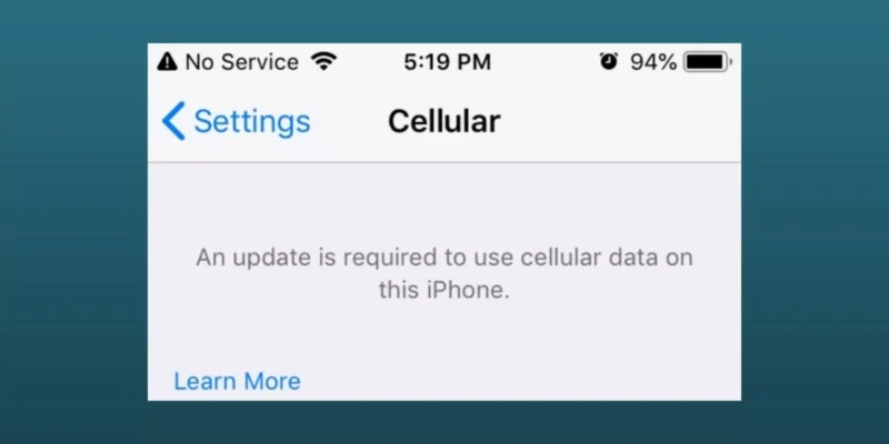 Fixed An Update is Required to Use Cellular Data on this iPhone