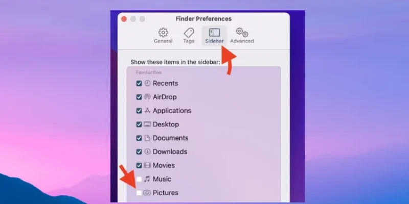 Fix Pictures folder not showing in finder sidebar on Mac